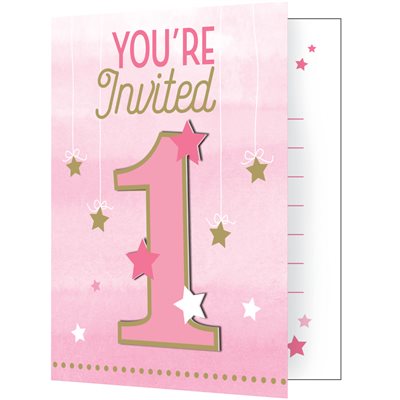 Invitations One Little Star Pink (x8u)