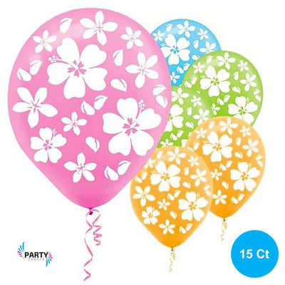 Aloha Hibiscus Latex Balloons 12” 15ct