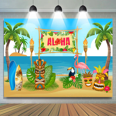 Aloha Tropical Tiki Sculpture Beach Hawaiian Photography Backdrop
