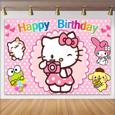 Backdrop Cute Hello Kitty Friends Happy Birthday