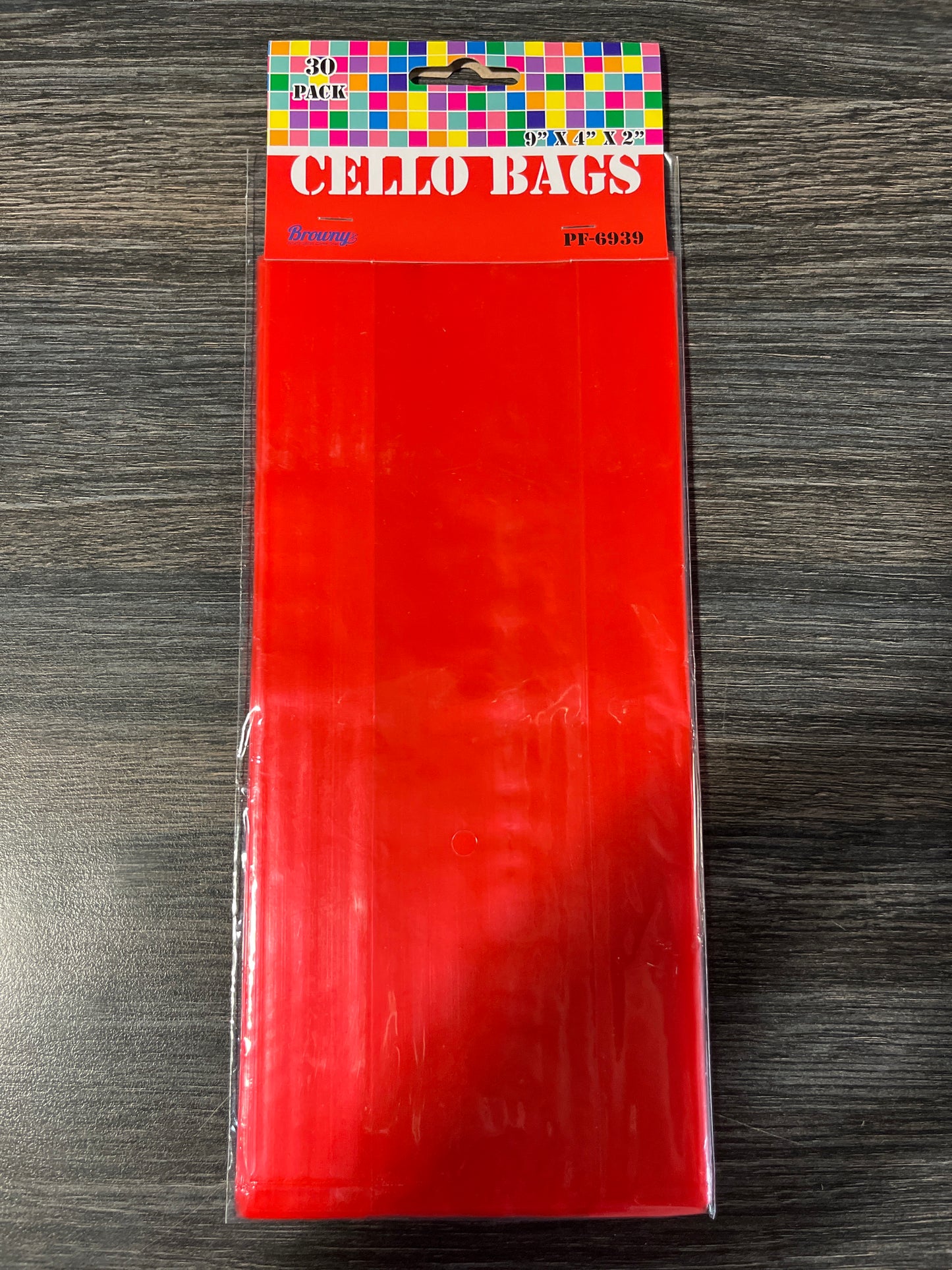 Cello bags Red 9”x 4” x 2”