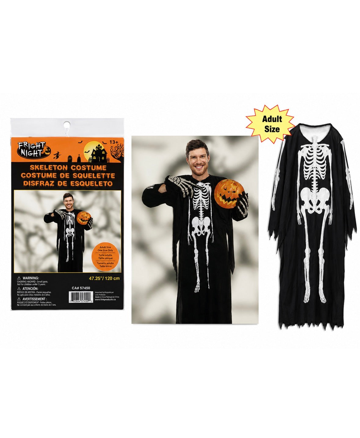 Skeleton Costume Adult One Size 47.25”