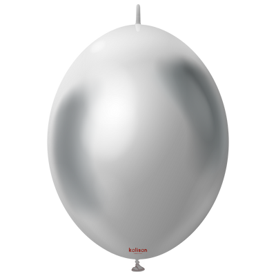 12" Kalisan Brand Linking Latex Balloons K-Link Mirror Silver (50 Per Bag)
