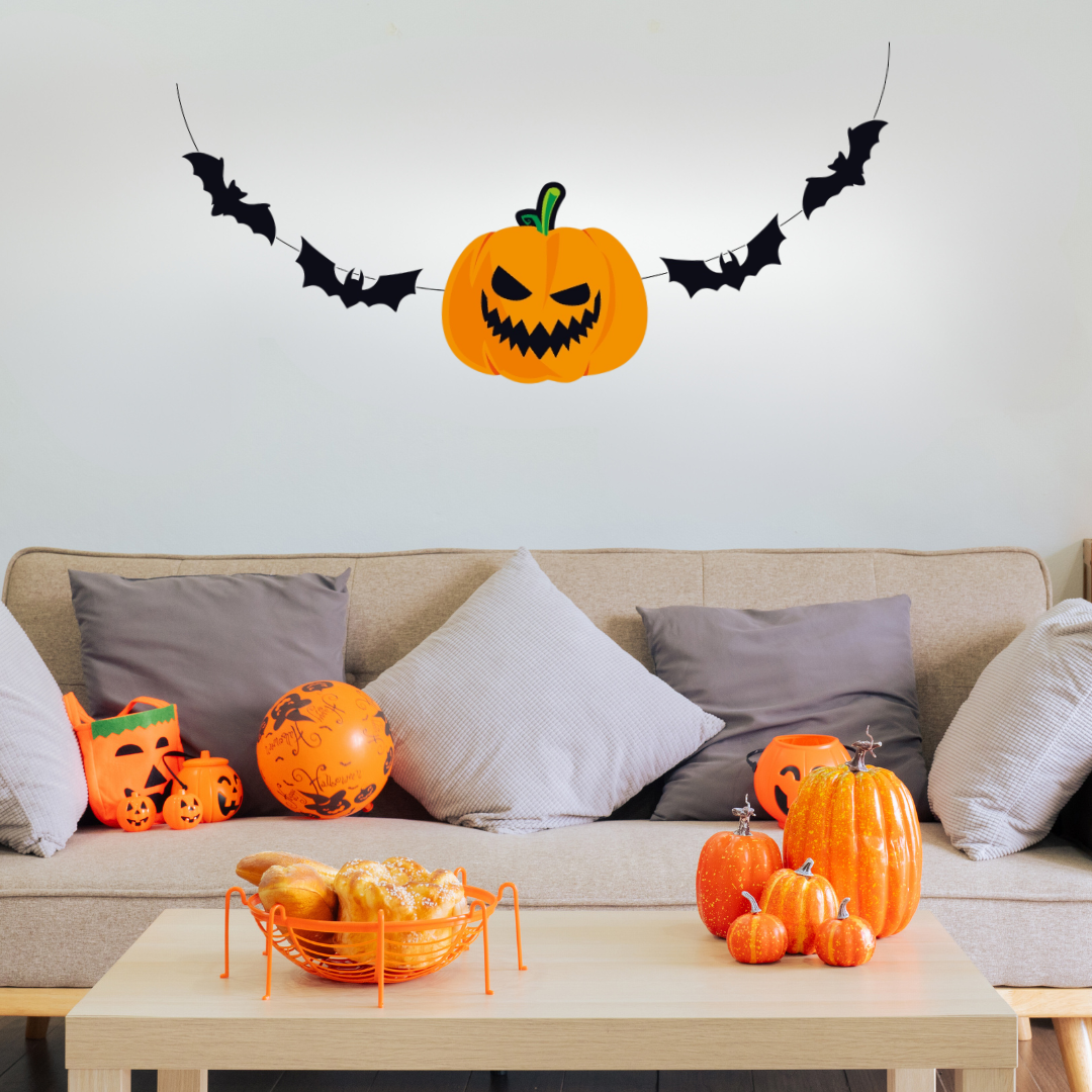 Letrero Halloween Calabaza y Murciélagos (x1u)