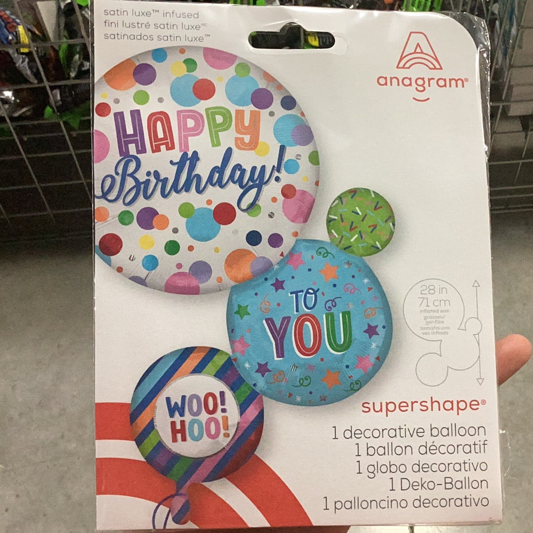 Globo Supershape SATIN HAPPY BIRTHDAY