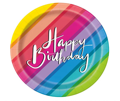 Happy Birthday Rainbow Plates 7in 8ct