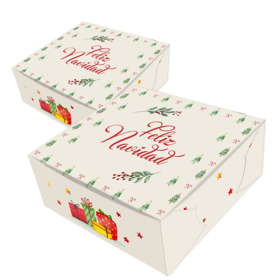 Caja Empaque MEDIANA Feliz Navidad Arbolitos