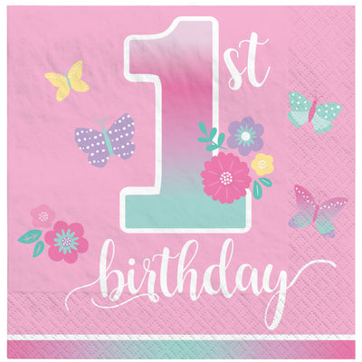 Butterfly Garden 1st Birthday Beverage Napkins