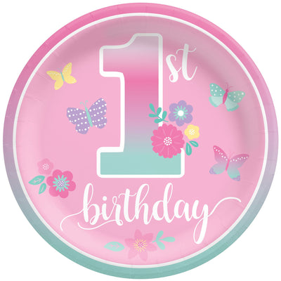 Butterfly Garden 1st Birthday 6 3/4" Plates