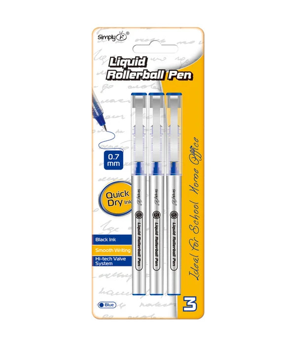 Liquid Roller Ball Pens Blue Ink 3ct