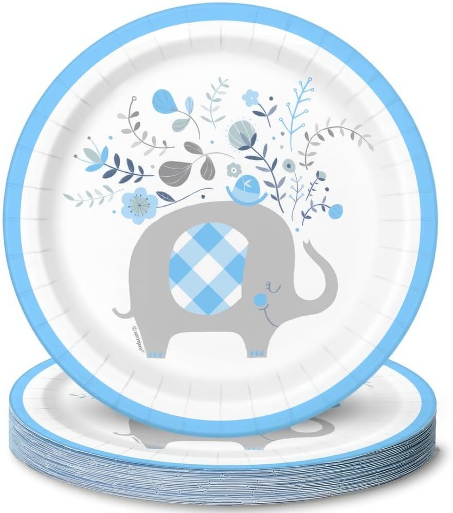 Floral Blue Elephant Plate