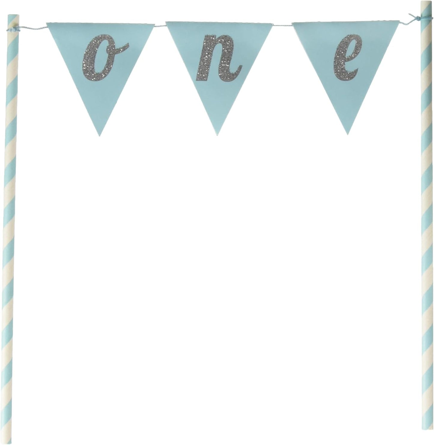 Cake Topper Blue Banner "One" Glitter (x1u)
