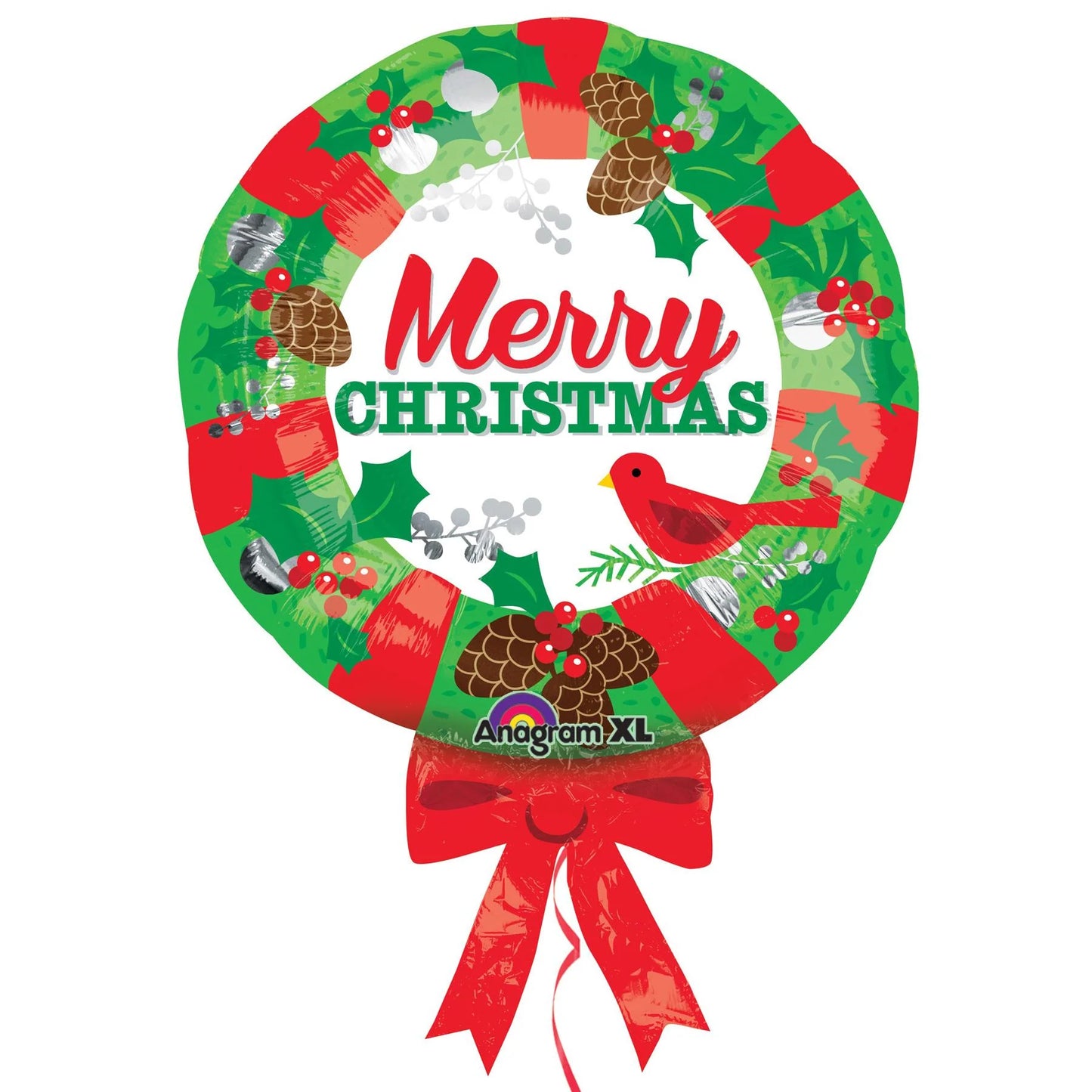 Merry Christmas Wreath Foil Balloon 28”