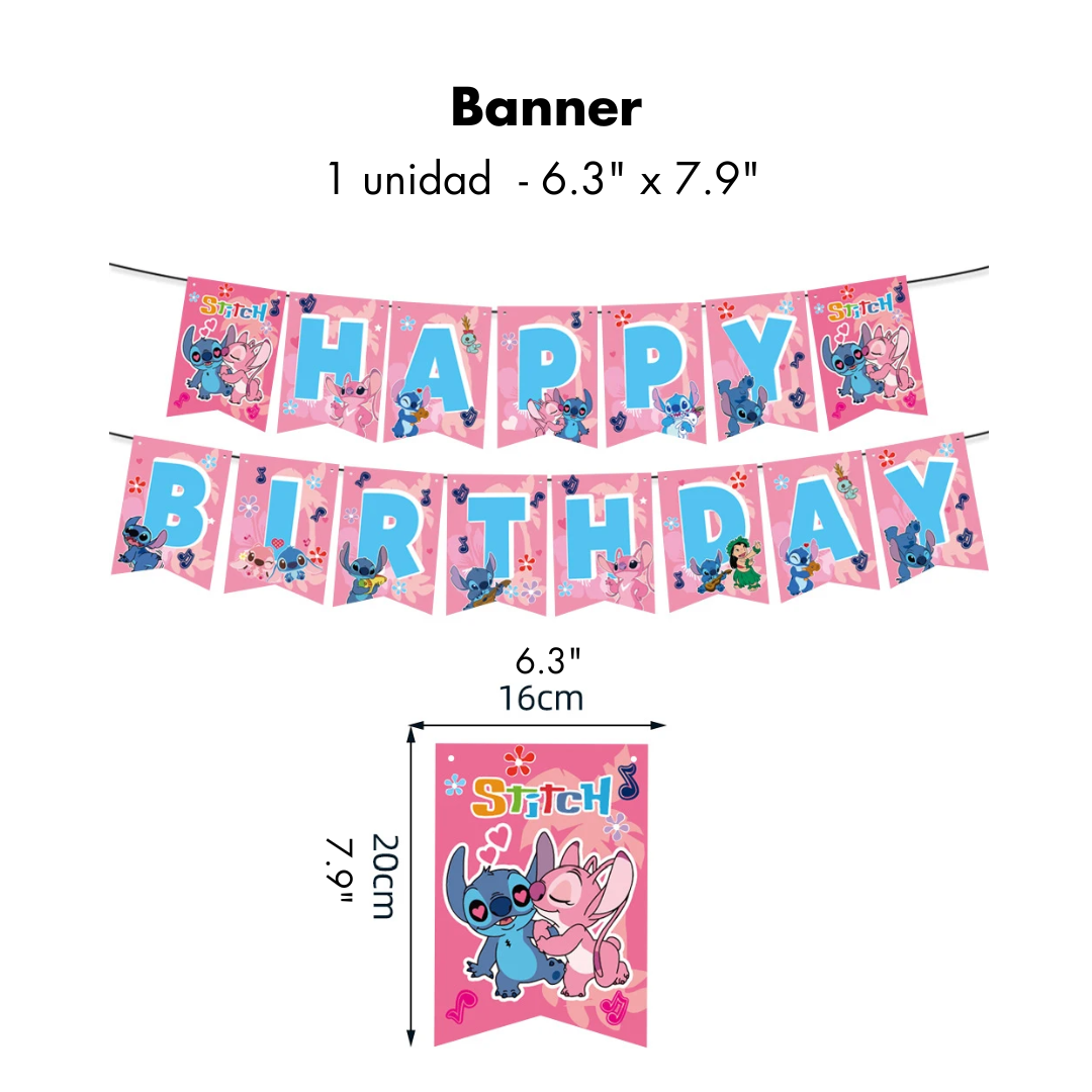 Stitch y Angel Happy Birthday Banner (x1u)