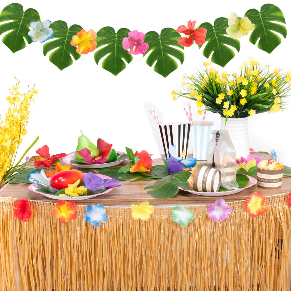 Falda de Mesa Hawaiana 108"x29" (Color Natural y Verde)