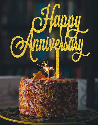 Cake Topper Happy Anniversary Gold