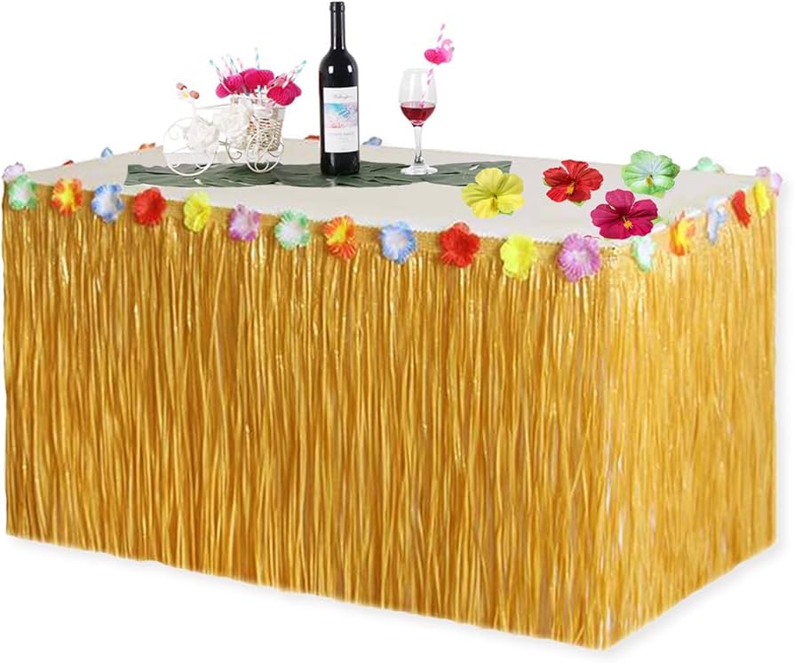 Falda de Mesa Hawaiana 108"x29" (Color Natural y Verde)