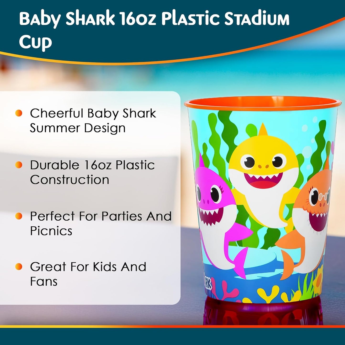 Vaso Plástico Baby Shark 16oz (x1u)