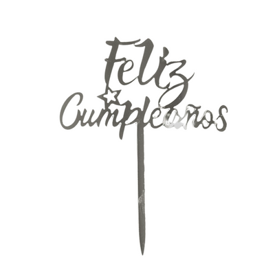 Feliz Cumpleaños Cake Topper Silver