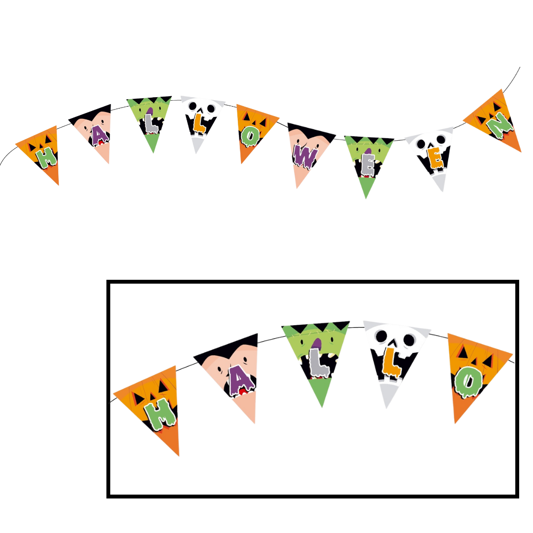 Banderín Triángulo Halloween Caras (x1u)