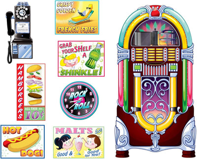 Soda Shop Signs & Jukebox Props Retro Vintage (x8u)