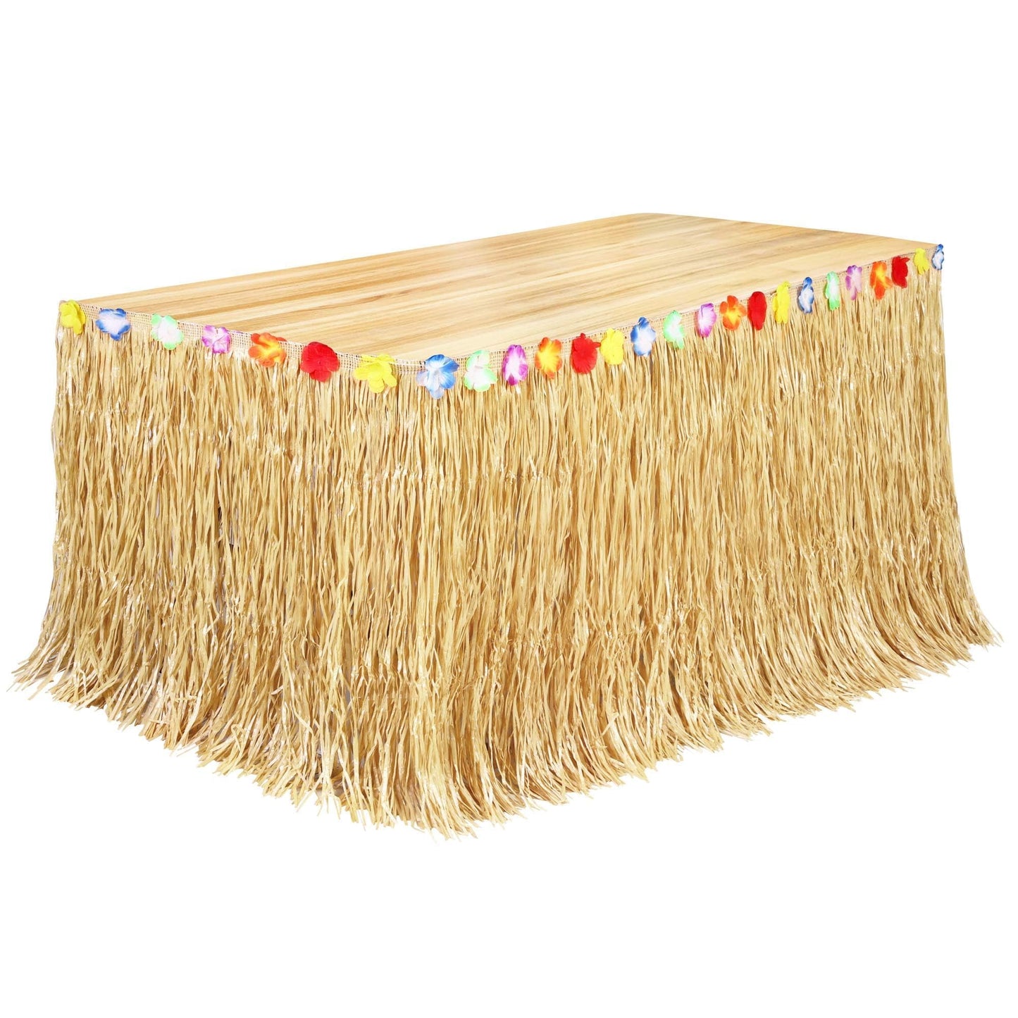 Falda de Mesa Hawaiana 108"x29" (Color Natural y Verde)