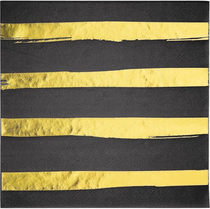 Servilletas de Papel Negras con Detalles Dorados – Pack de 16 unidades