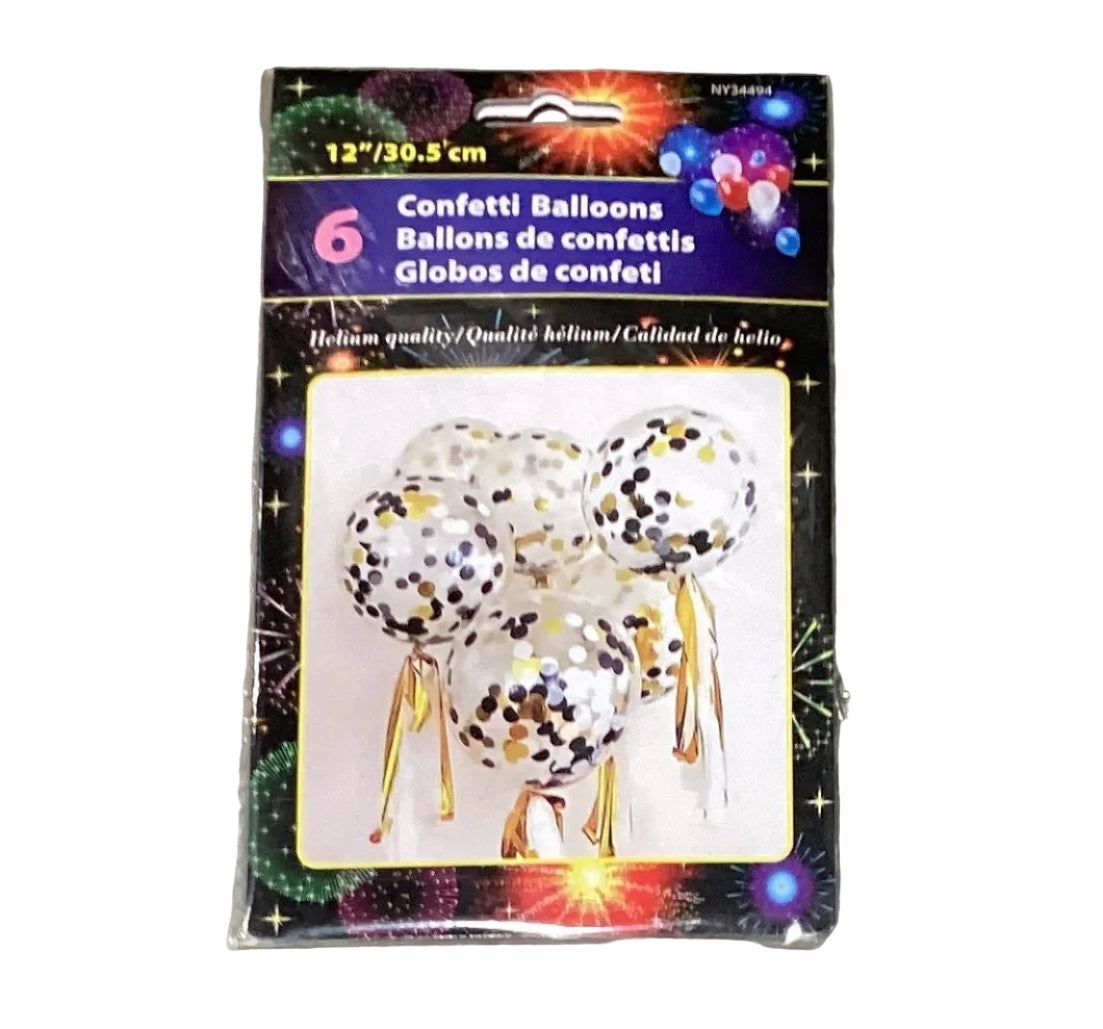 Set 6 Globos Confetti Año Nuevo 12"