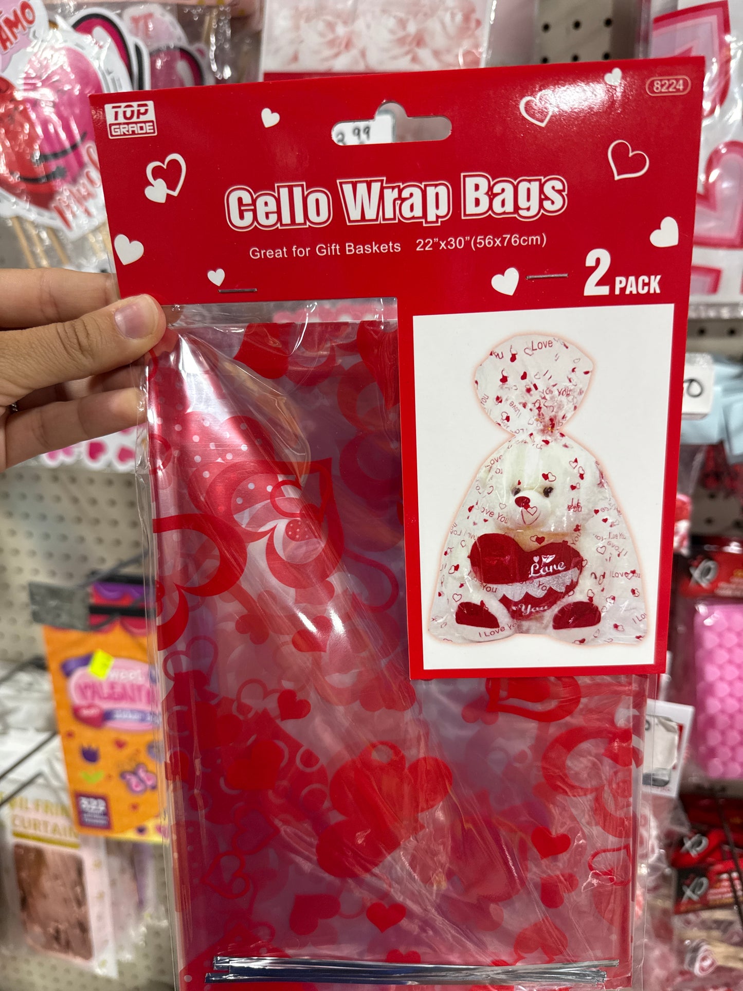 Cello Wrap Bags Heart 22"x30" 2pcs