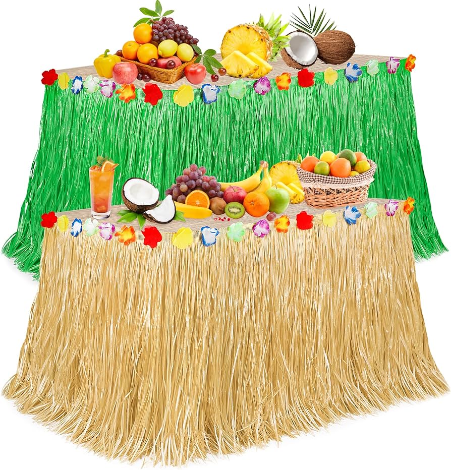 Falda de Mesa Hawaiana 108"x29" (Color Natural y Verde)