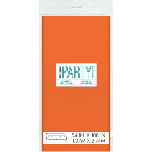 Orange Plastic Tablecover 54in x 108in