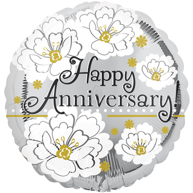 Happy Anniversary Silver Balloon 18"
