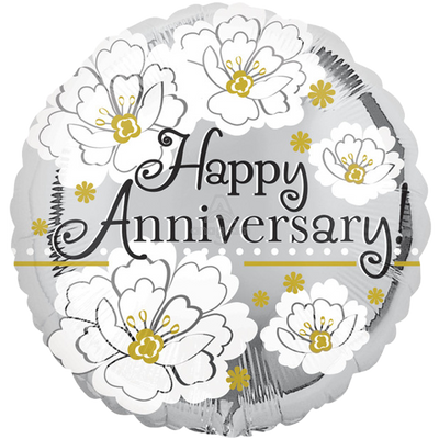 Happy Anniversary Silver Balloon 18"