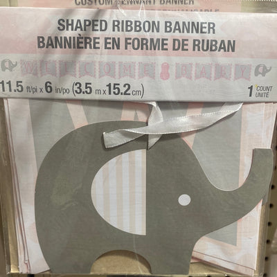 Welcome Baby Banner Ribbon Pink Elephant