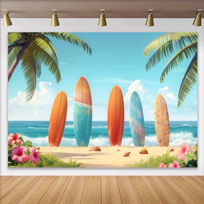 Colorful Surfboard Tropical Beach Hawaiian Photography Backdrop