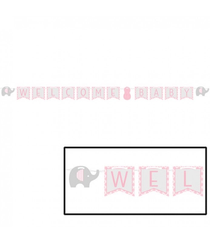 Welcome Baby Banner Ribbon Pink Elephant