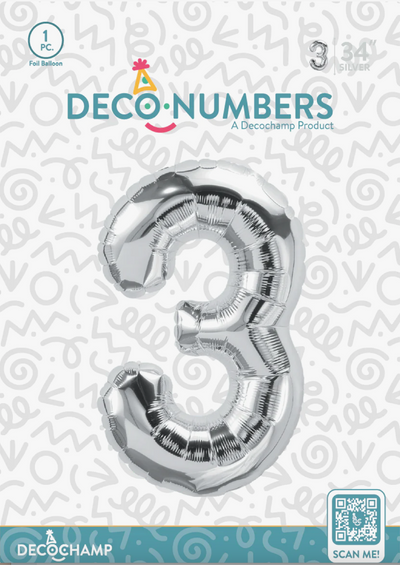 Deco Number “3” Silver 34IN By Decochamp