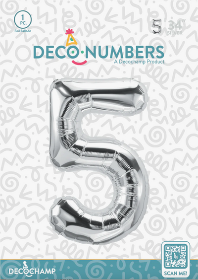 DECO NUMBER “5” SILVER 34IN BY DECOCHAMP