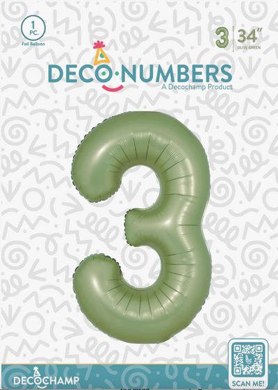 DECO NUMBER “3” OLIVE GREEN 34IN BY DECOCHAMP