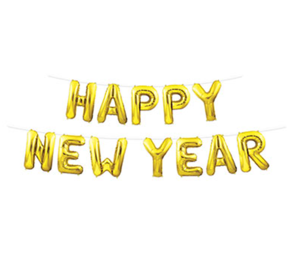 New Year Banner Balloon Streamer - Gold