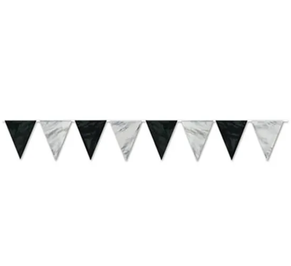 BLACK & SILVER PENNANT BANNER