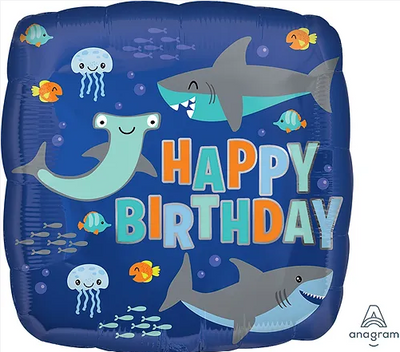 18" HAPPY BDAY SHARKS