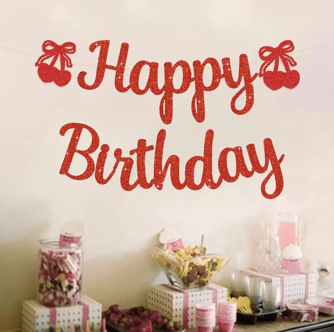 Cherry Party Banner "Happy Birthday" (x1u)