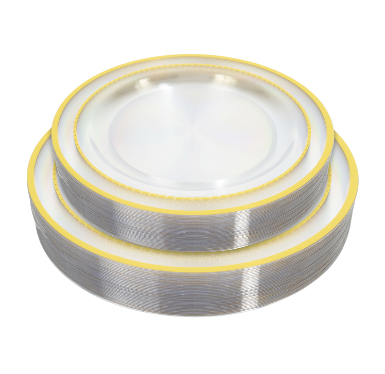 Clear Plate Set With Gold Ring 50pc/set - Gold