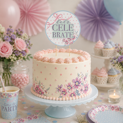 Ribbons and Roses Cake Topper (x1u)