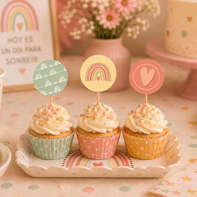 Retro Rainbow Palillos Decoradores Cupcake (x12u)