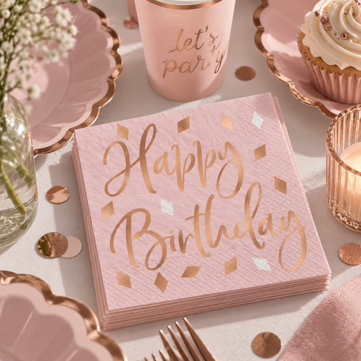 Blush Birthday Beverage Napkins (x16u)