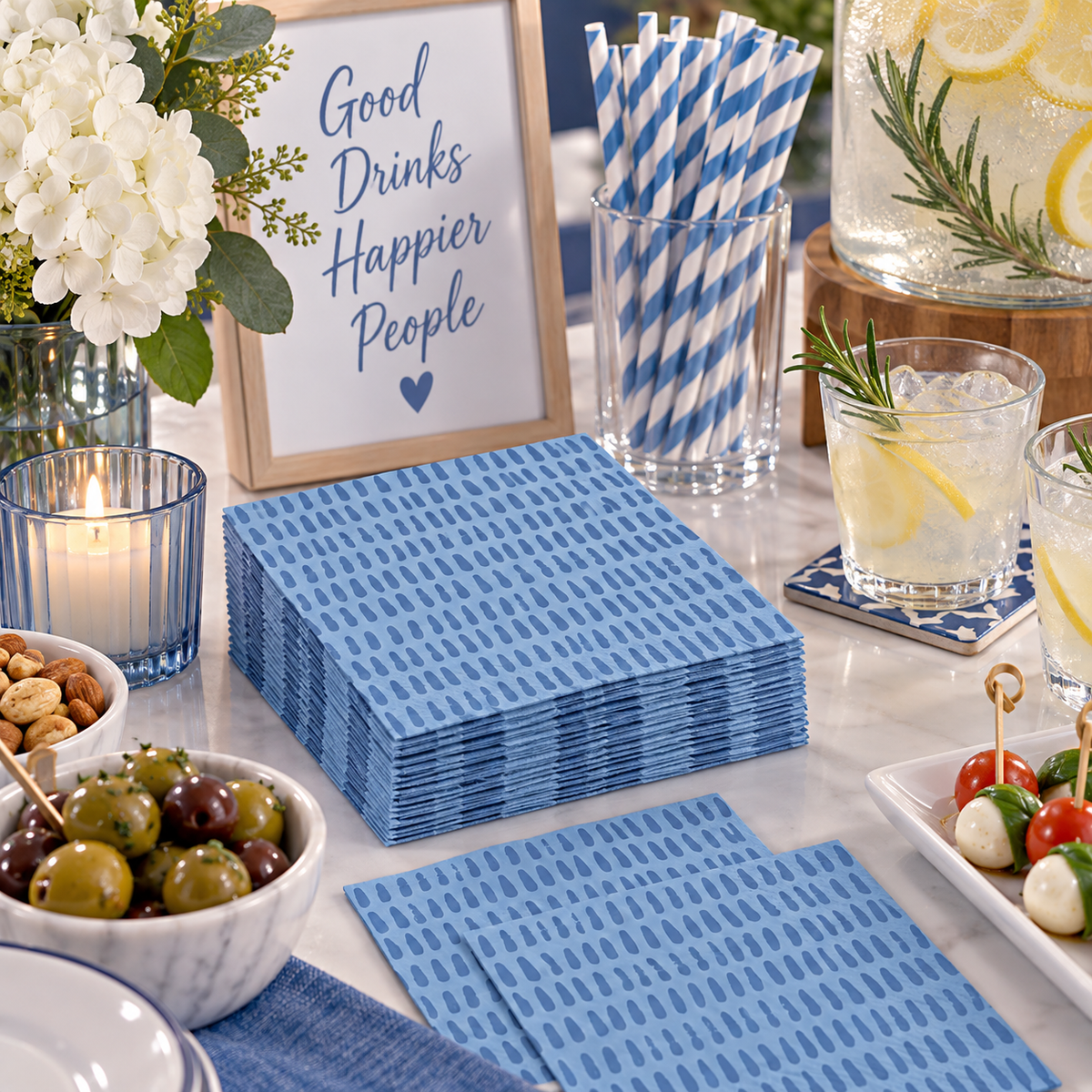 Printed Beverage Napkins Indigo (x40u)