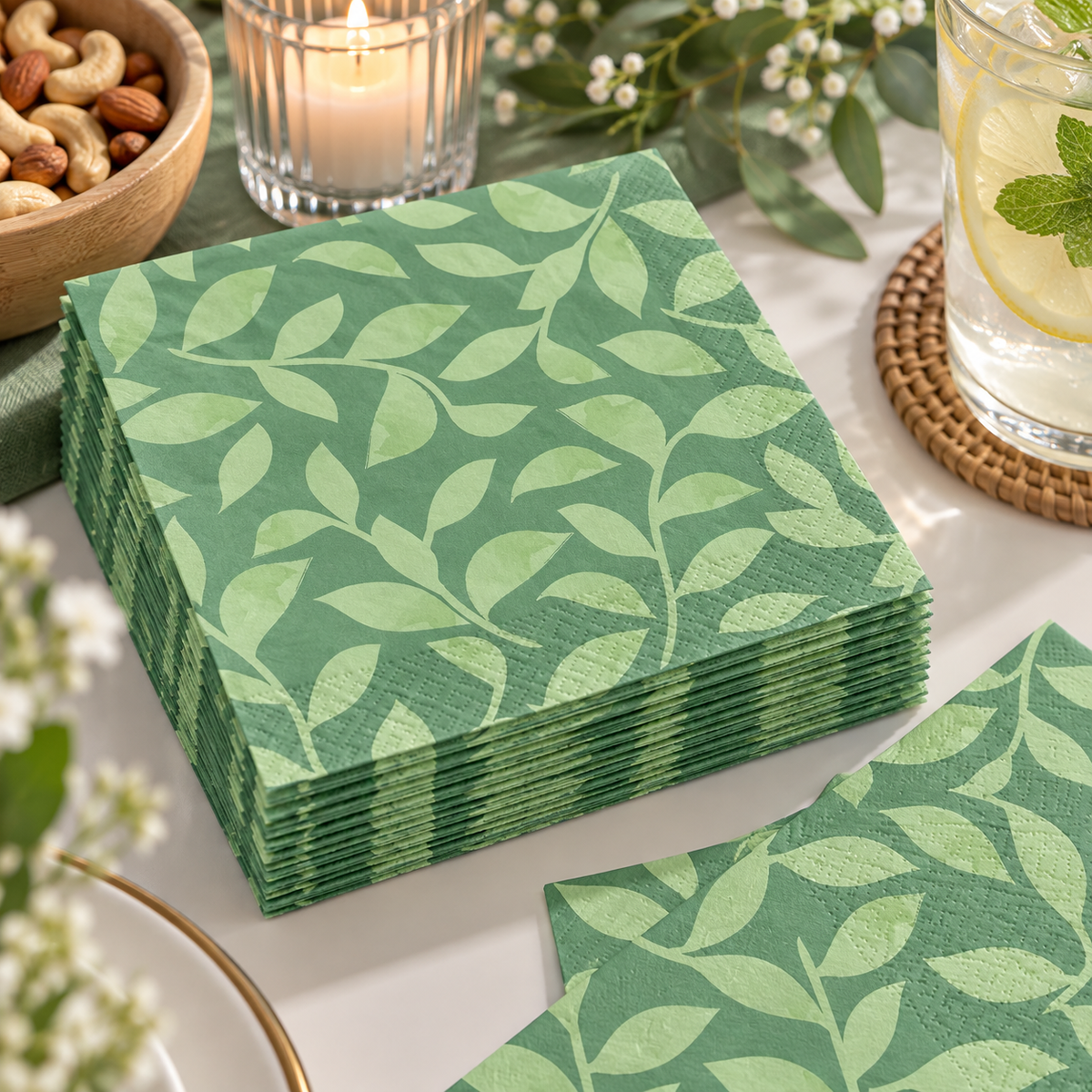 Printed Beverage Napkins Jade (x40u)