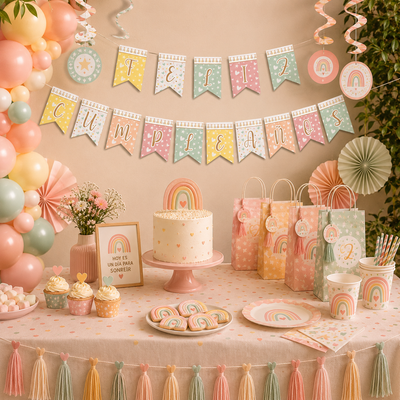 Retro Rainbow Banderin Feliz Cumpleaños (x1u)